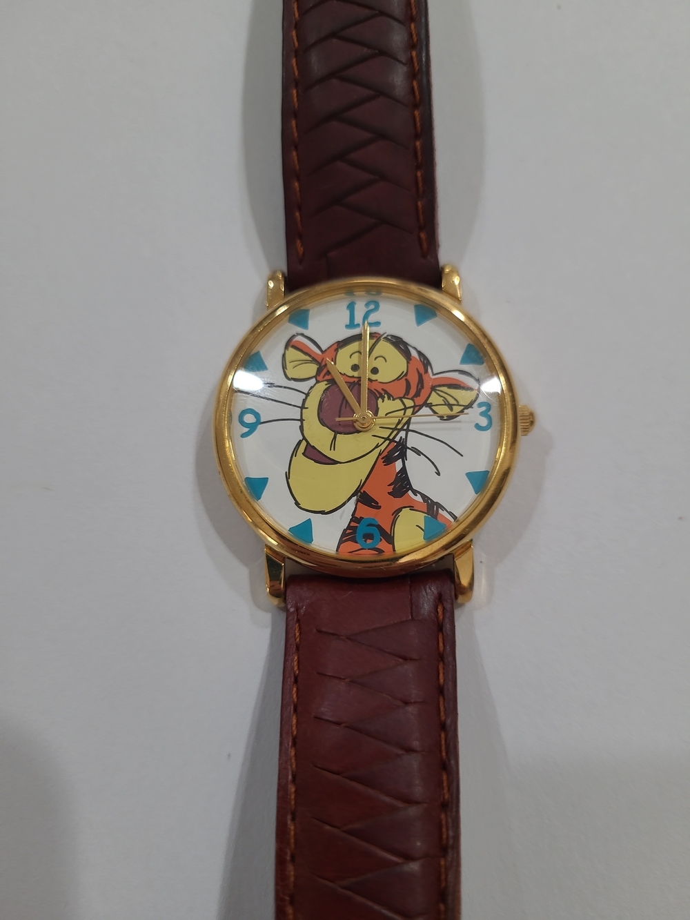 Timex Tigger Dial Watch with Gold-Tone Case and Brown Leather Strap